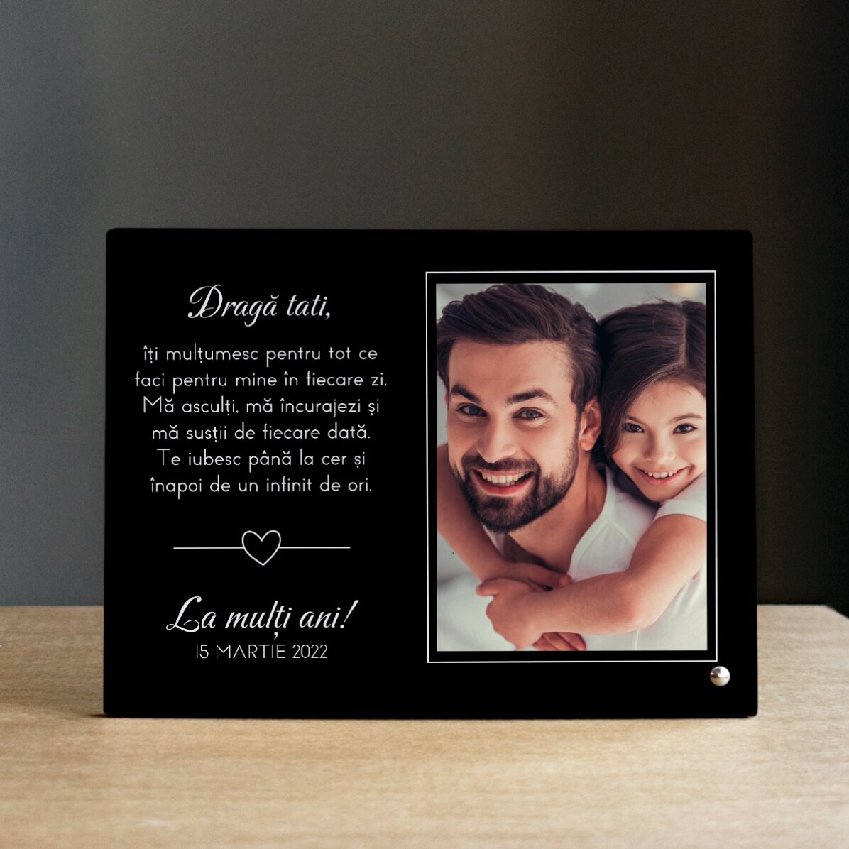 Ramă foto de birou personalizată cu o poză și mesaj - Cu drag