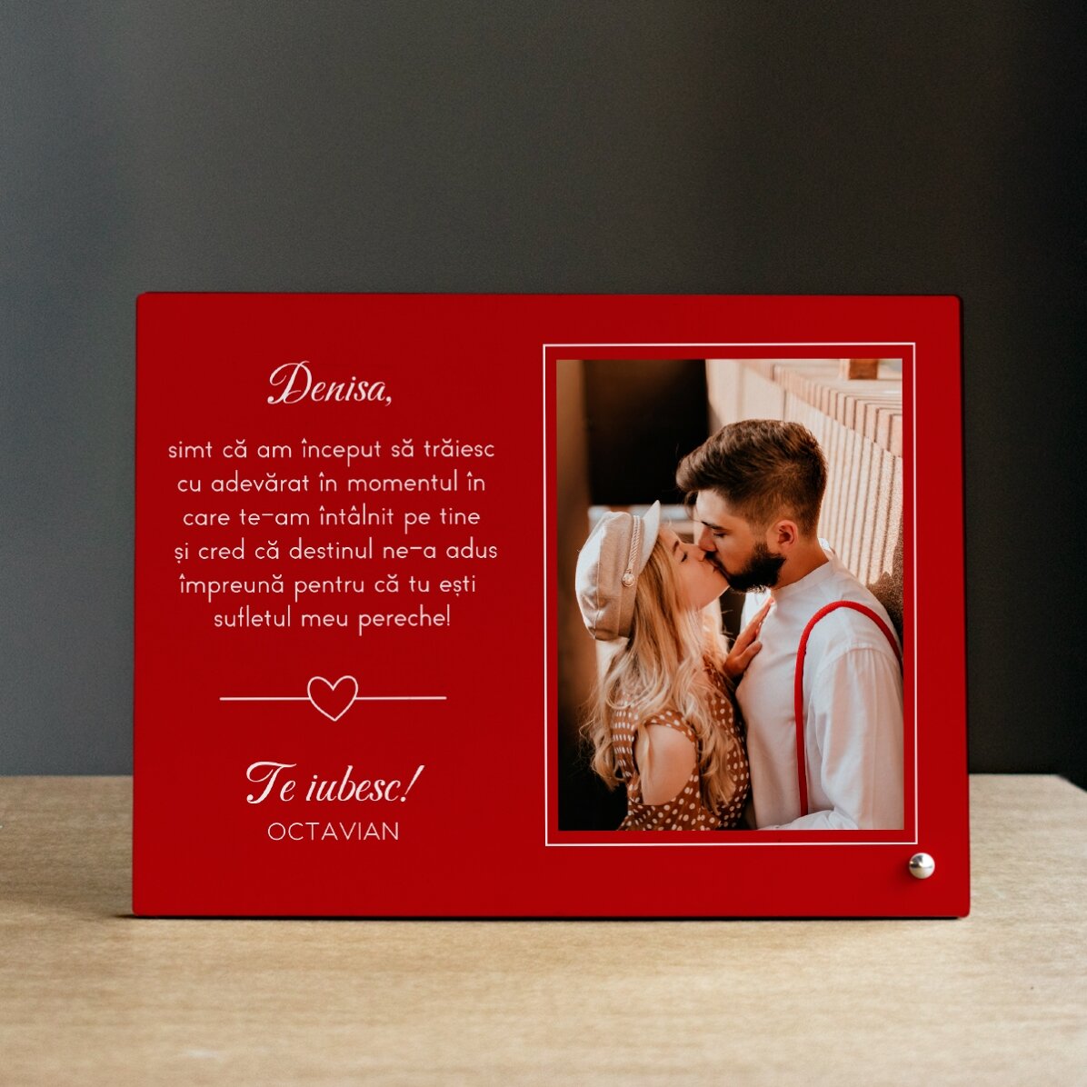 Ramă foto de birou personalizată cu o poză și mesaj - Cu drag