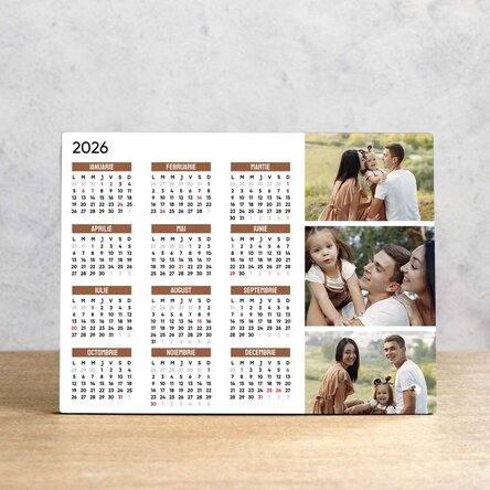 Ramă foto de birou personalizată cu 3 poze și calendar
