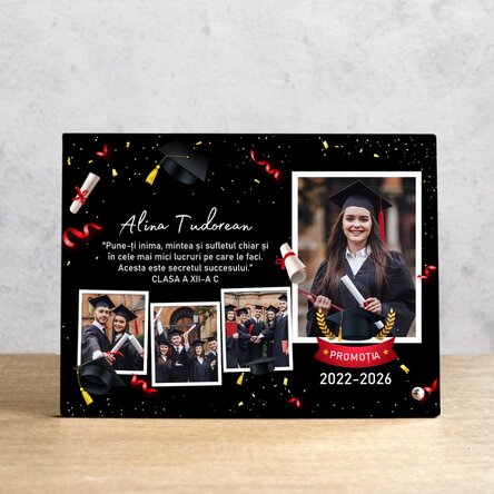 Personalised desk photo frame with 4 photos and text for graduates