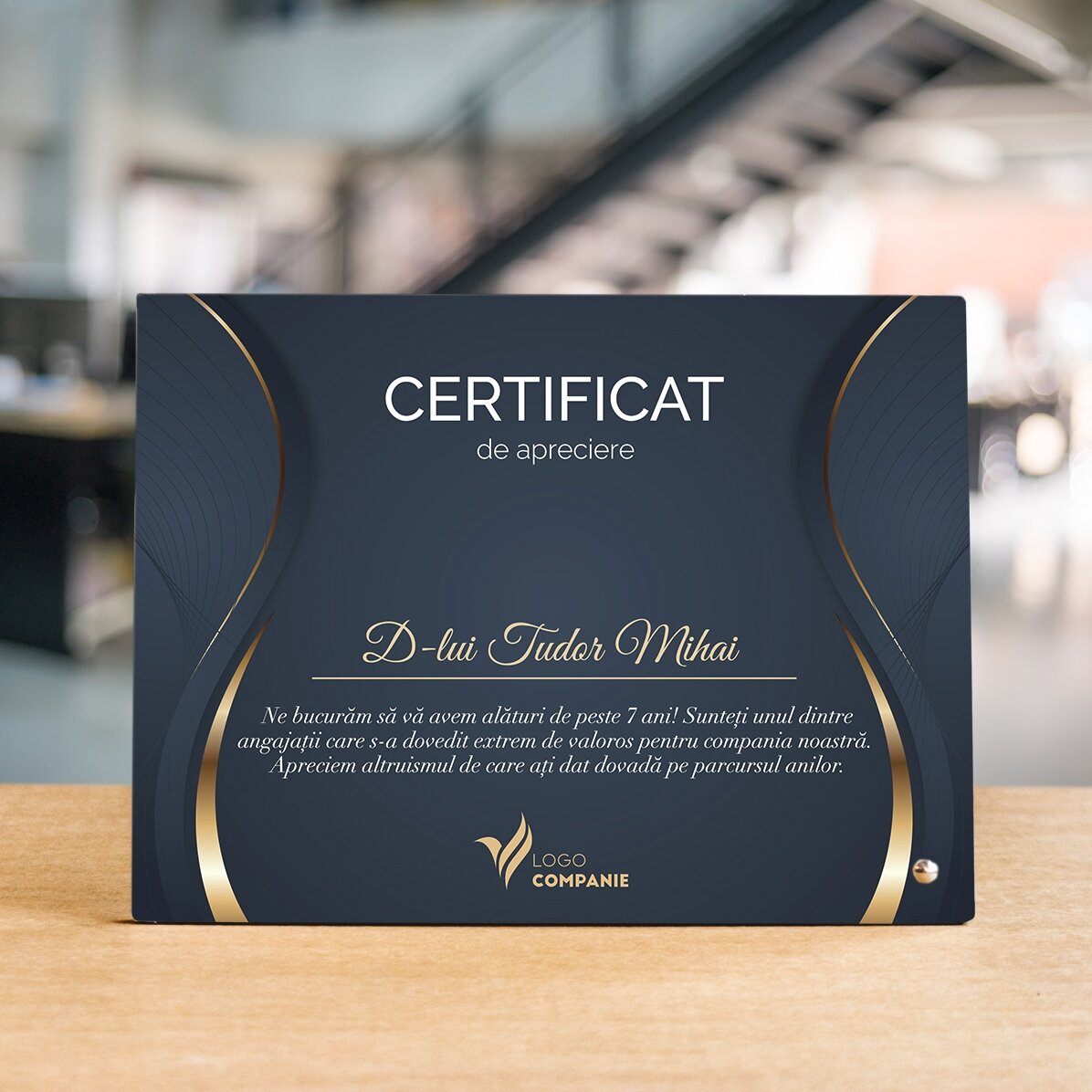 Personalised desk photo frame with logo and text - Certificate of appreciation