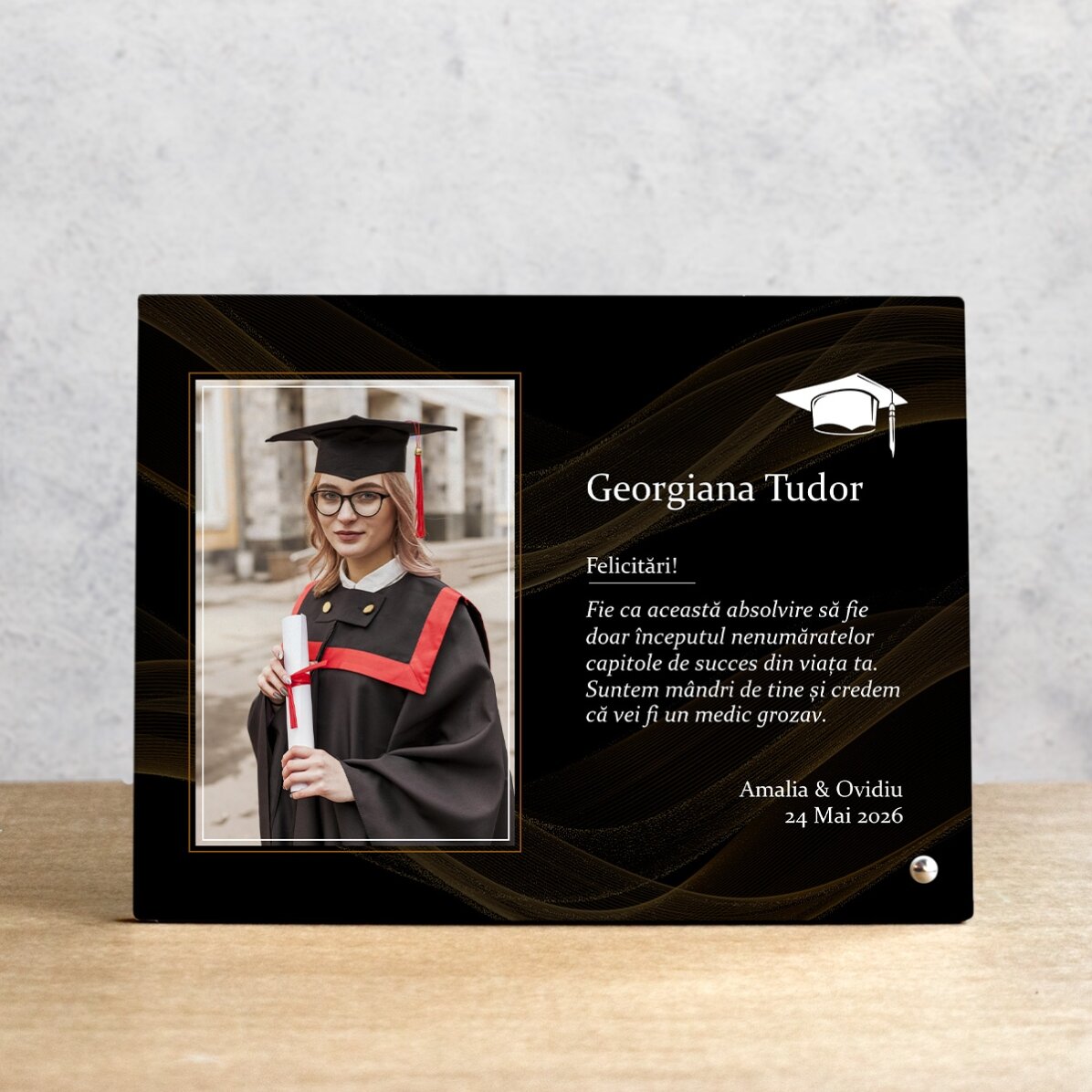 Personalised desk photo frame with a photo and text - Graduation