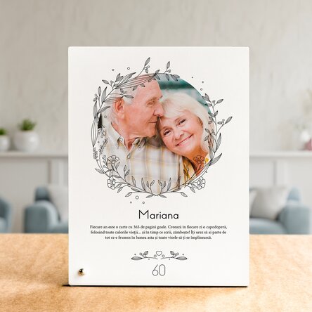 Ramă foto de birou personalizată cu o poză și text - Floral