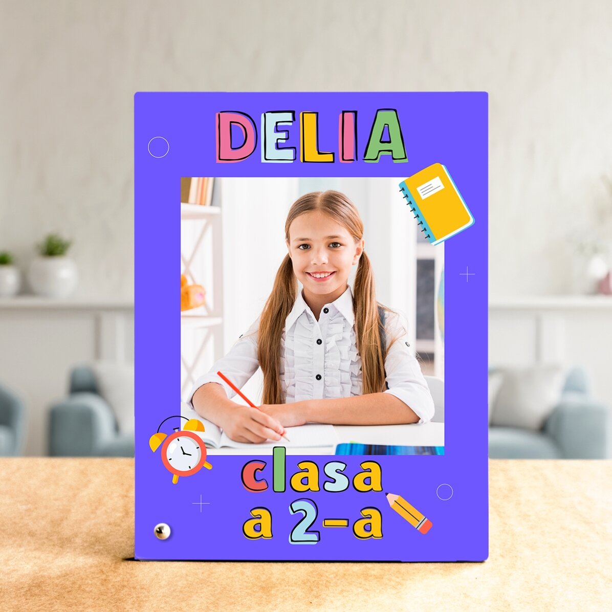 Ramă foto de birou personalizată cu o poză și text - Prima zi de școală