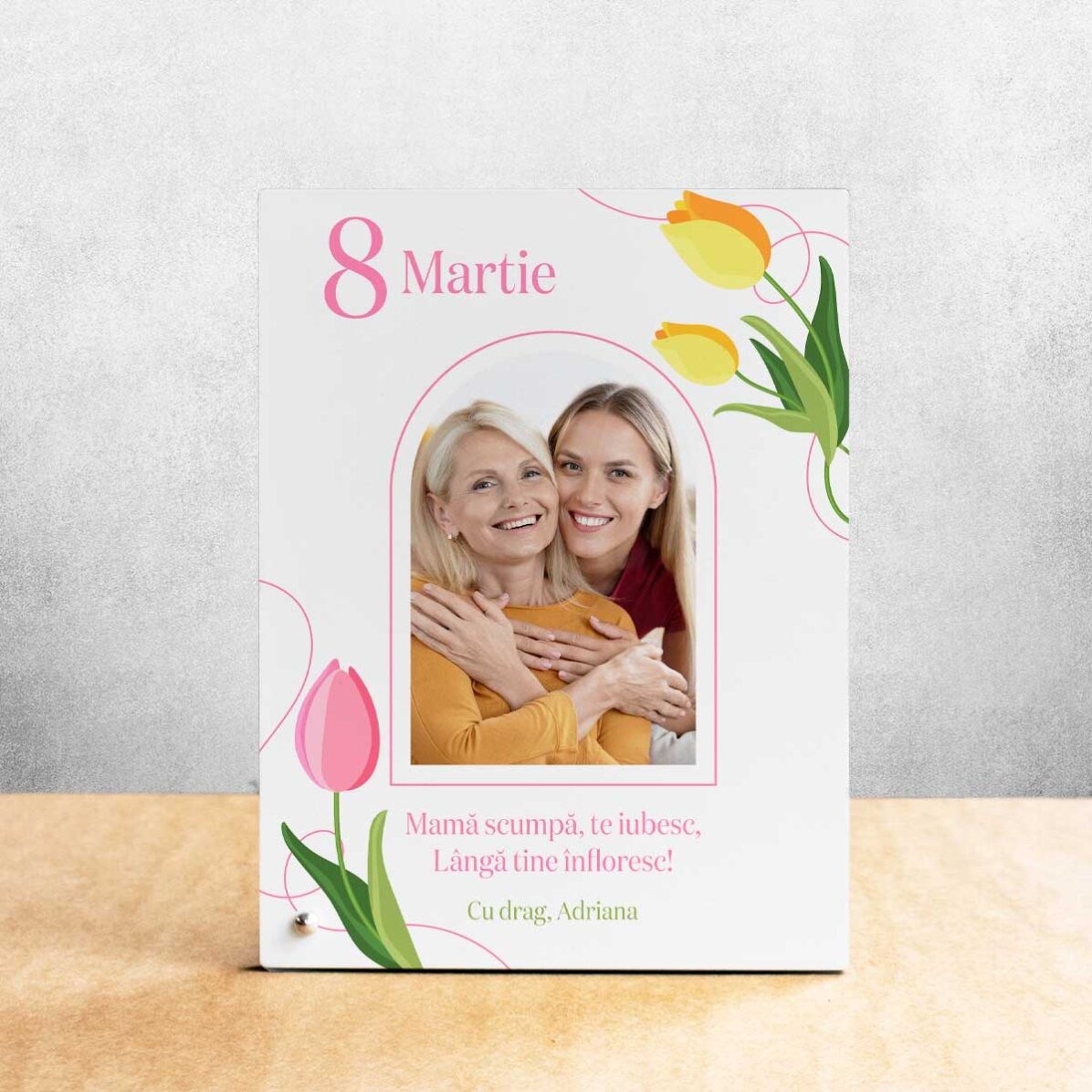 Personalised desk photo frame with photo and text - Flowers