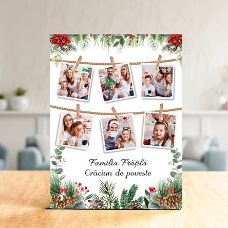 Ramă foto de birou personalizată cu poze și text - Poveste de Crăciun