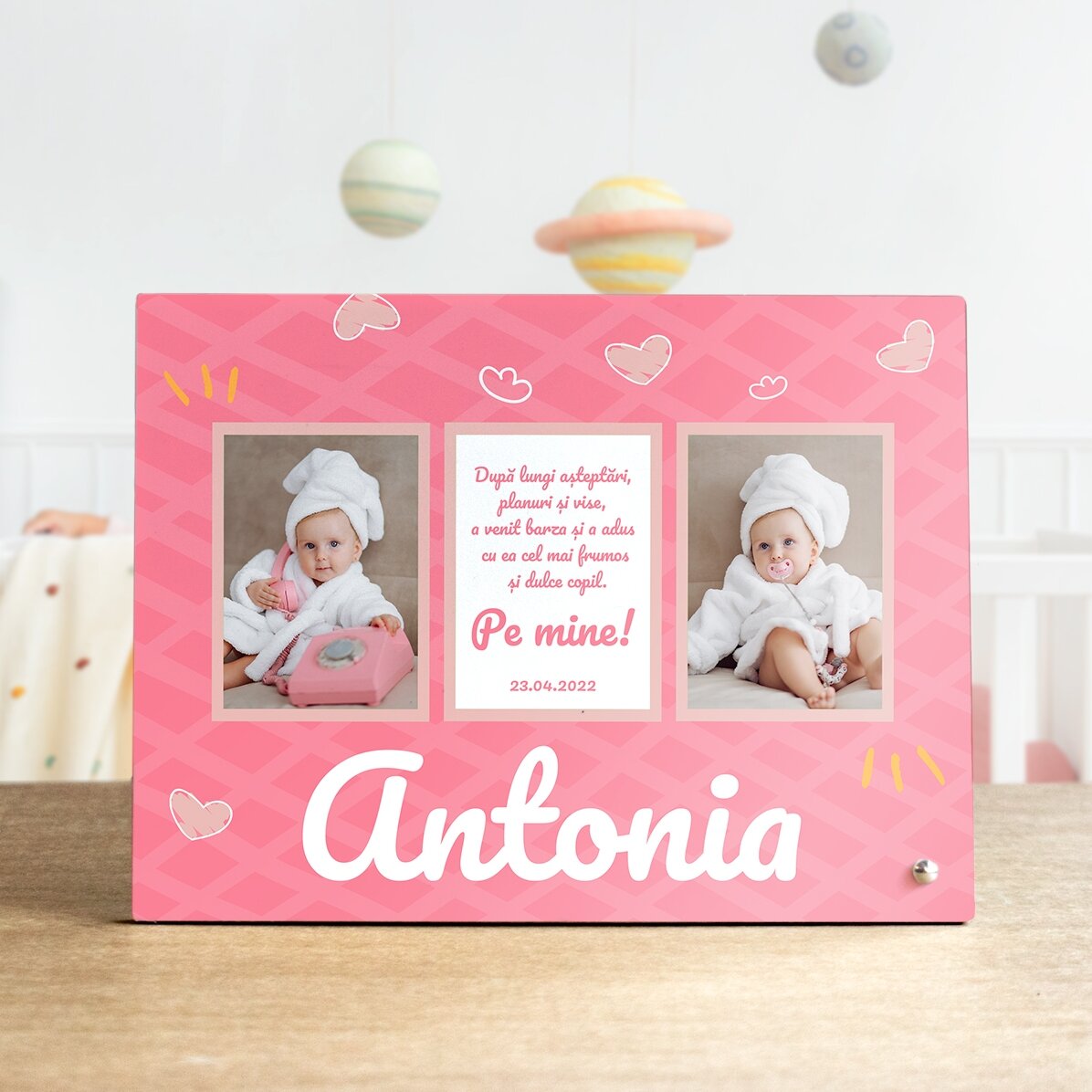 Personalised photo frame with 3 photos and text for children - The sweetest