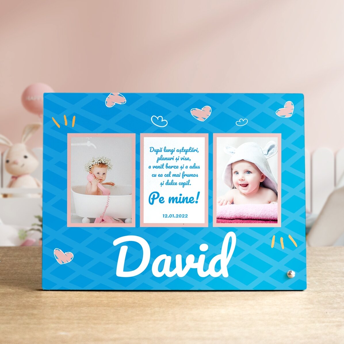 Personalised photo frame with 3 photos and text for children - The sweetest