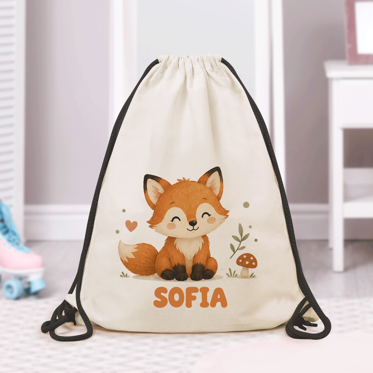 Personalised rucksack with an animal and name for nursery school