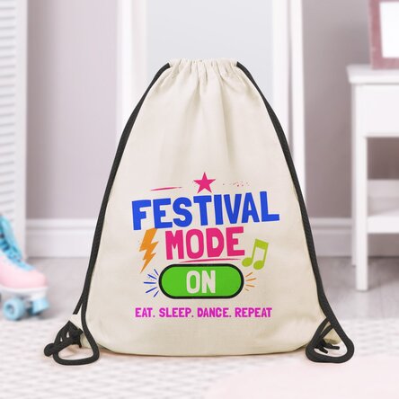 Personalised rucksack with a message - Festival mode on