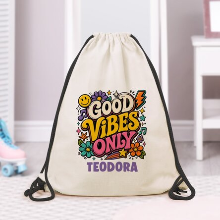 Personalised rucksack with a message – Good vibes only