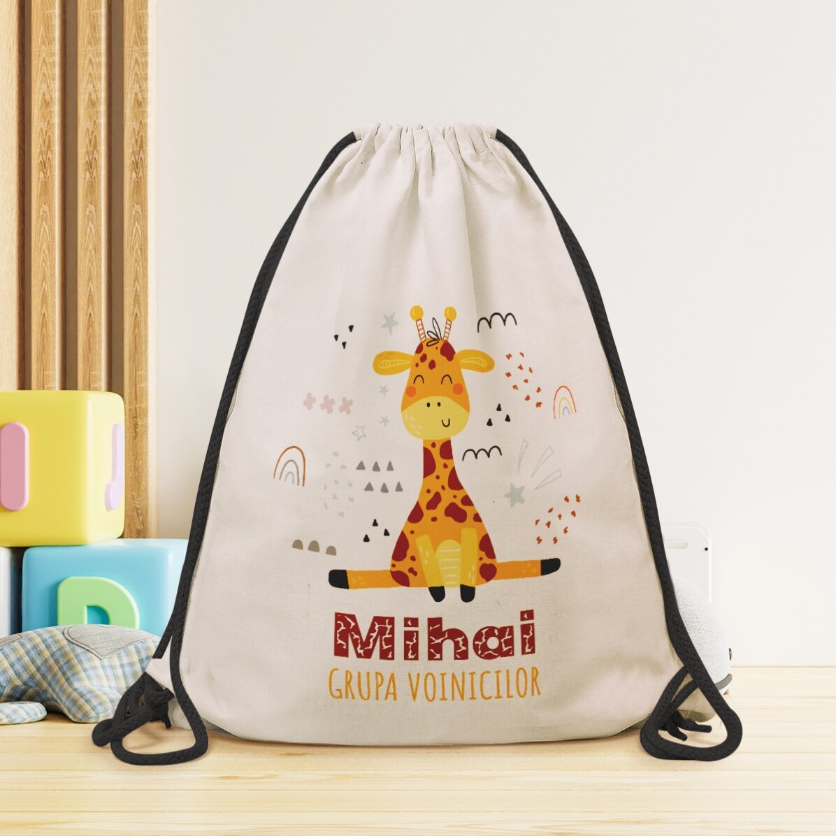 Rucsac personalizat cu nume - Girafă