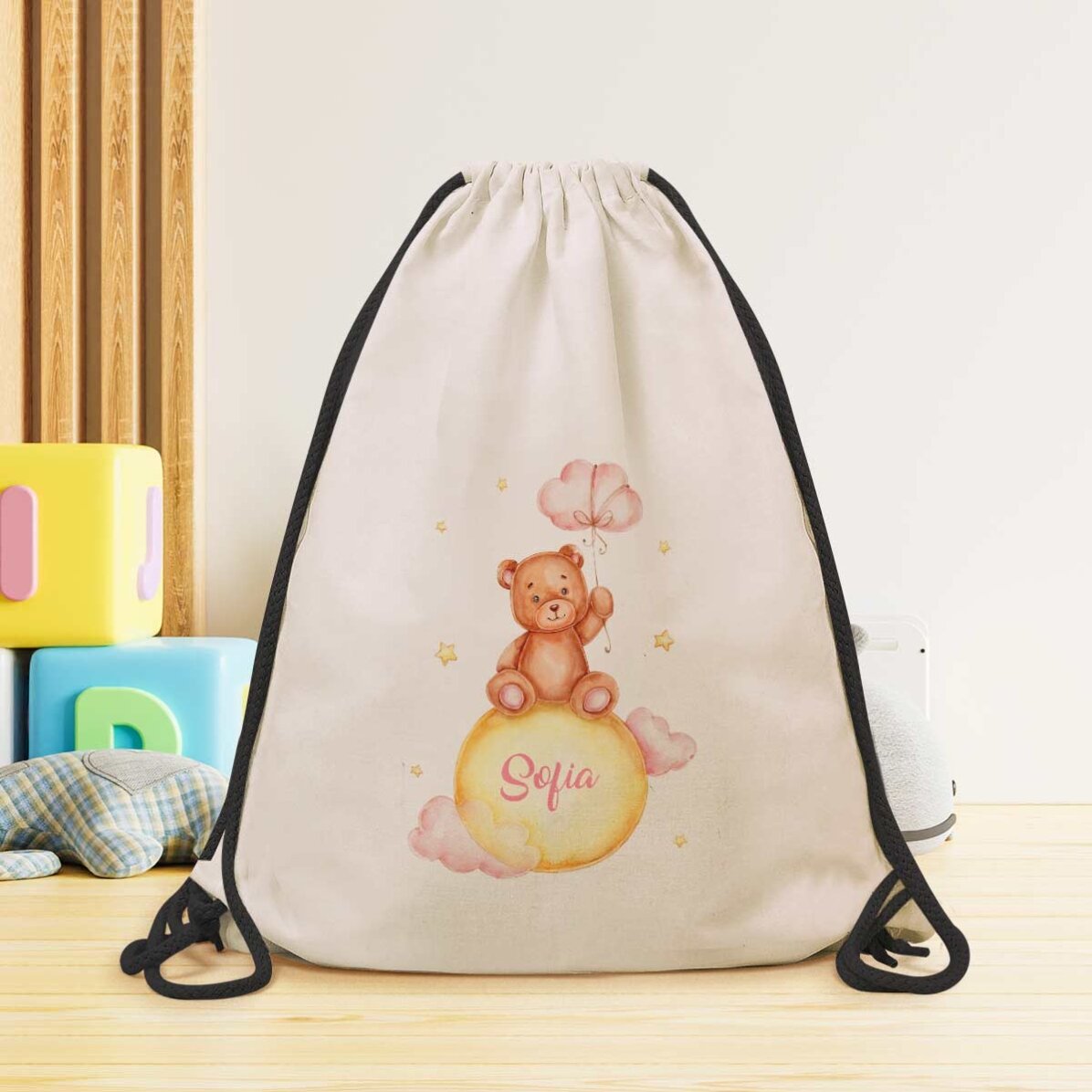 Rucsac personalizat cu nume pentru fete - Urs de pluș