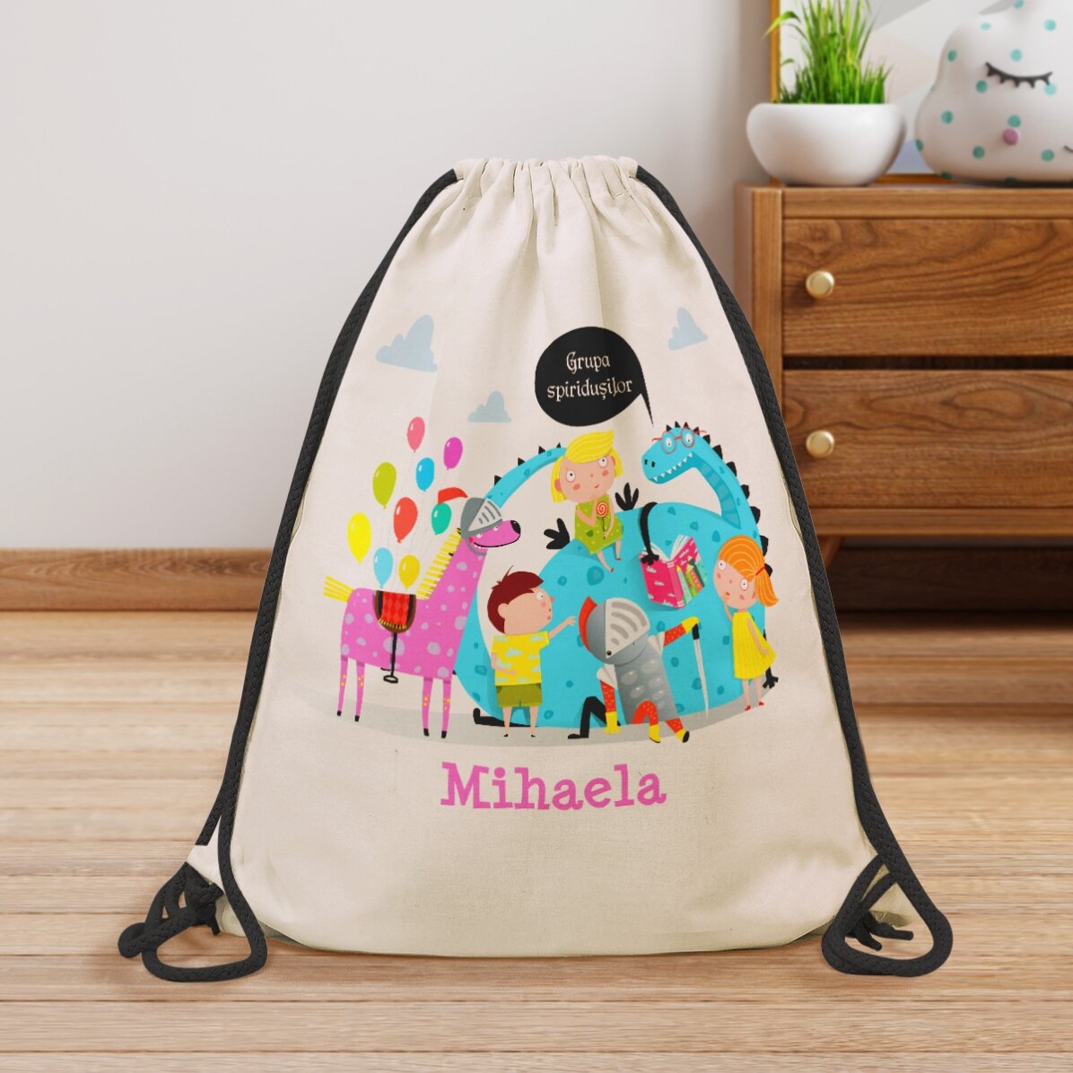 Rucsac personalizat cu nume - Reading dragon
