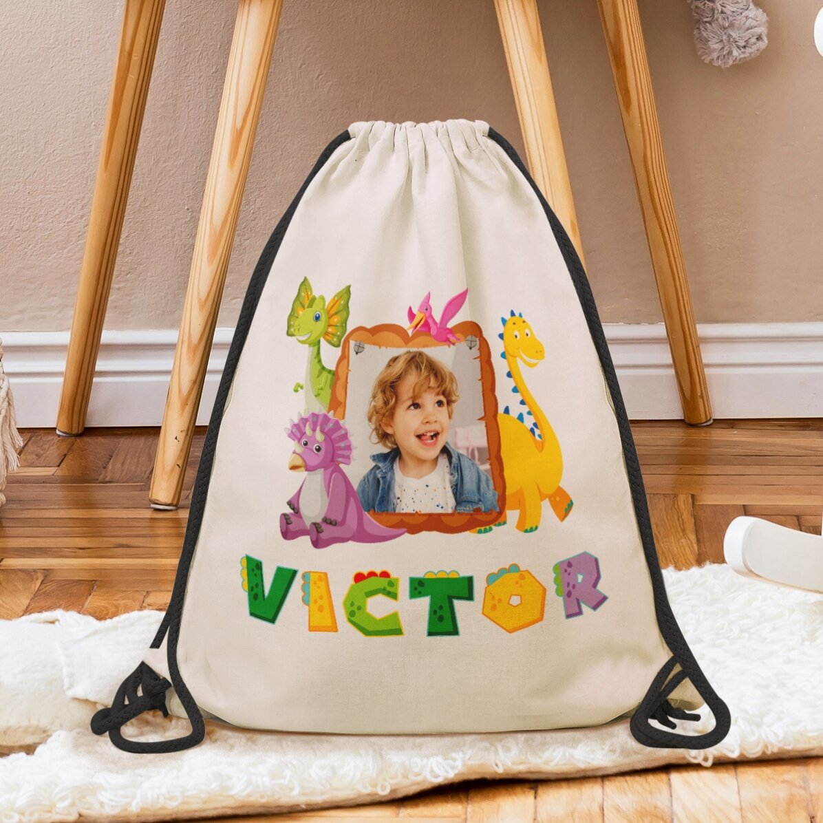 Rucsac personalizat cu nume și poză - Dino 