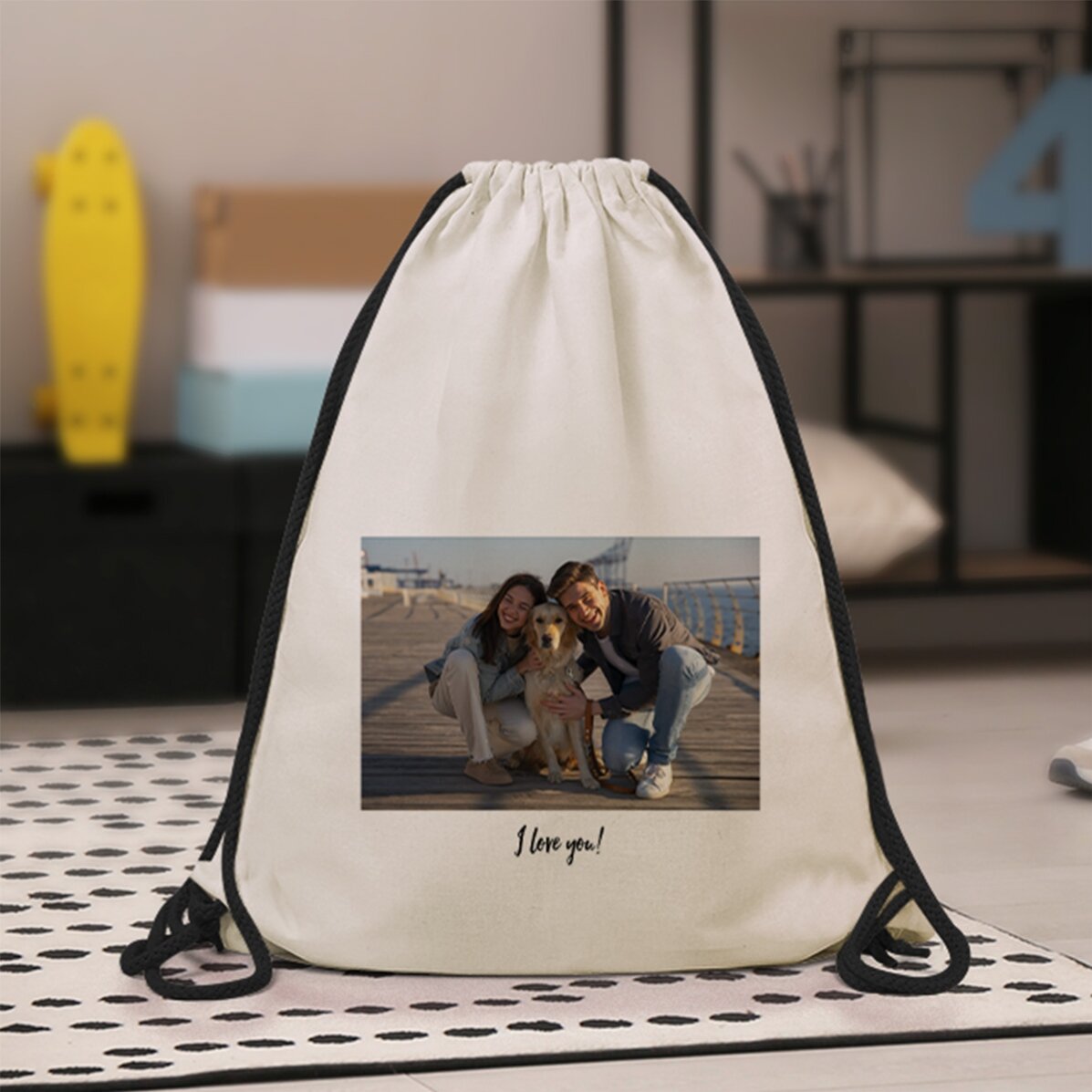 Rucsac personalizat cu o poză landscape și text 