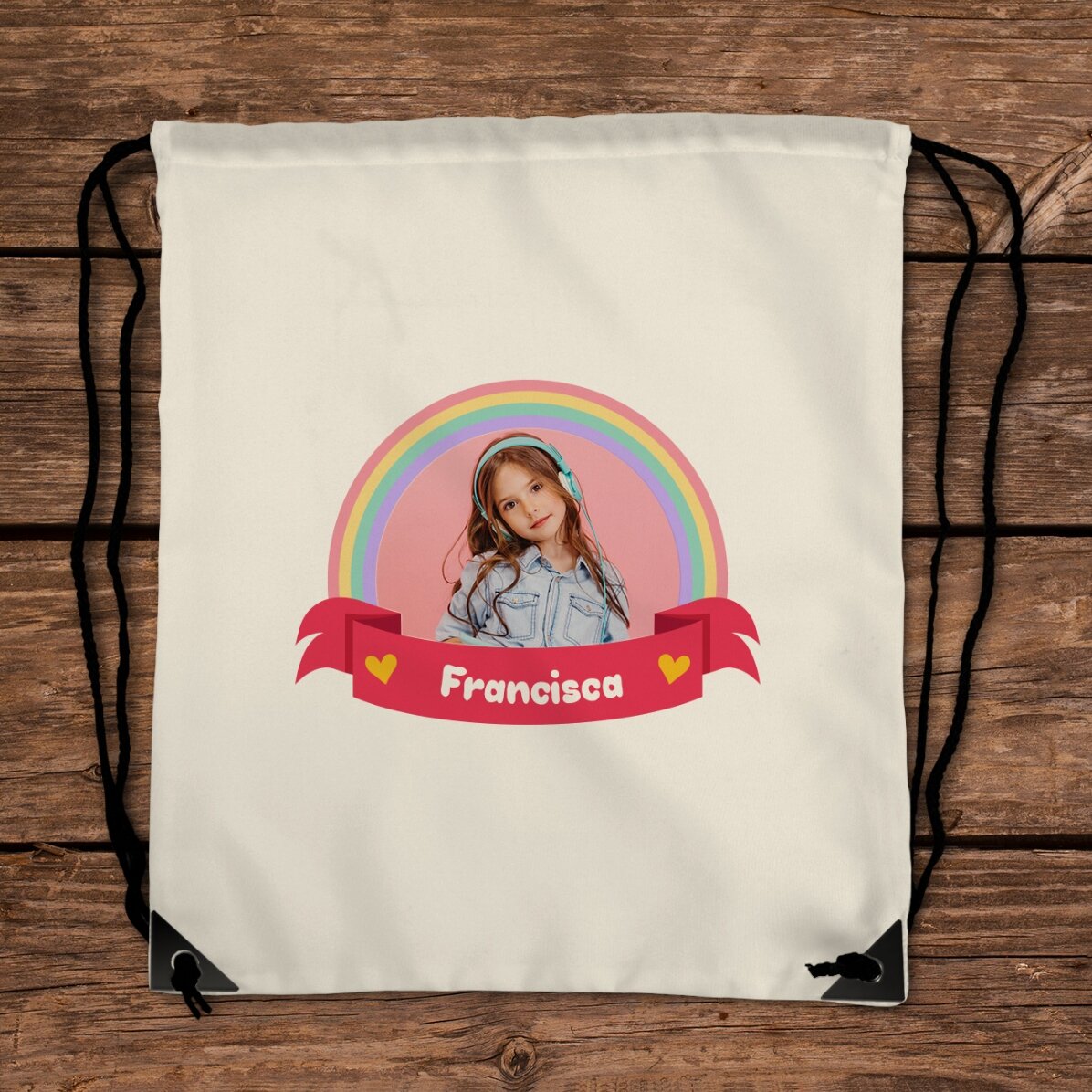 Rucsac personalizat cu o poză și nume - Rainbow