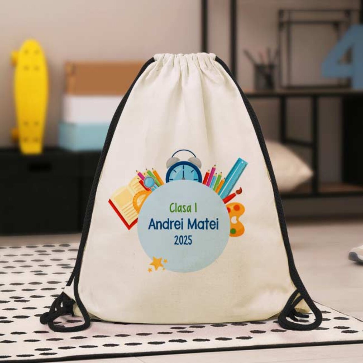 Rucsac personalizat cu text - Prima zi de școală