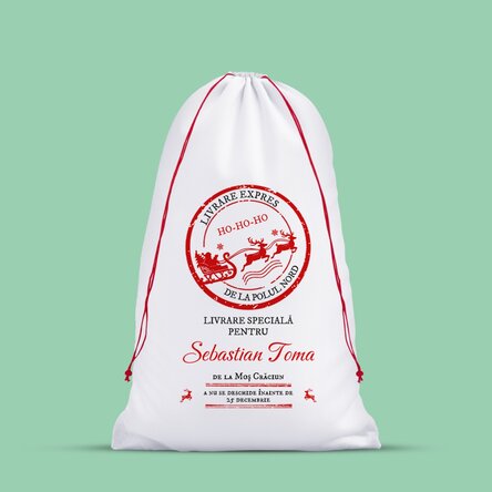 Sac alb pentru cadouri personalizat cu text - Livrare specială