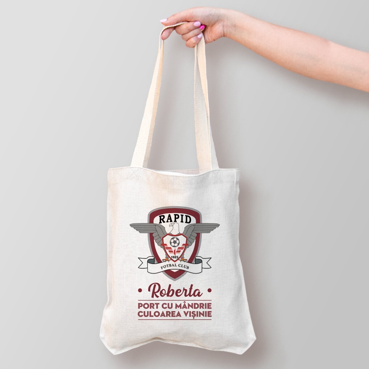 Sacoșă FC Rapid personalizată cu nume și mesaj