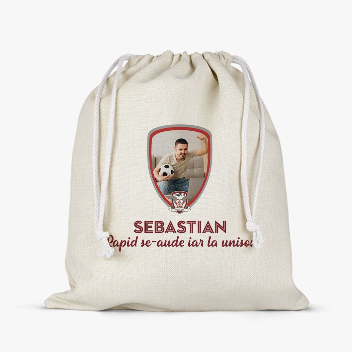 Săculeț mediu FC Rapid personalizat cu poză și mesaj 