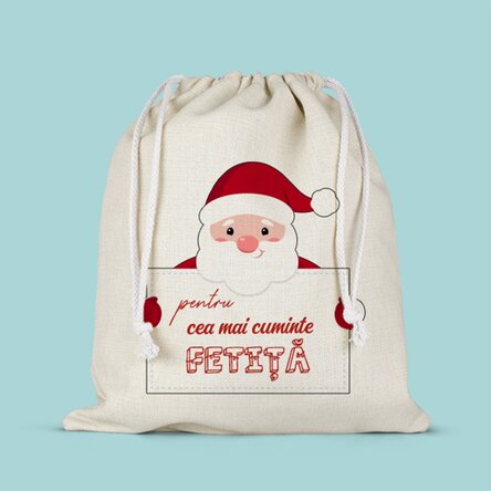 Săculeț mediu pentru cadouri personalizat cu text - De la Moș Crăciun