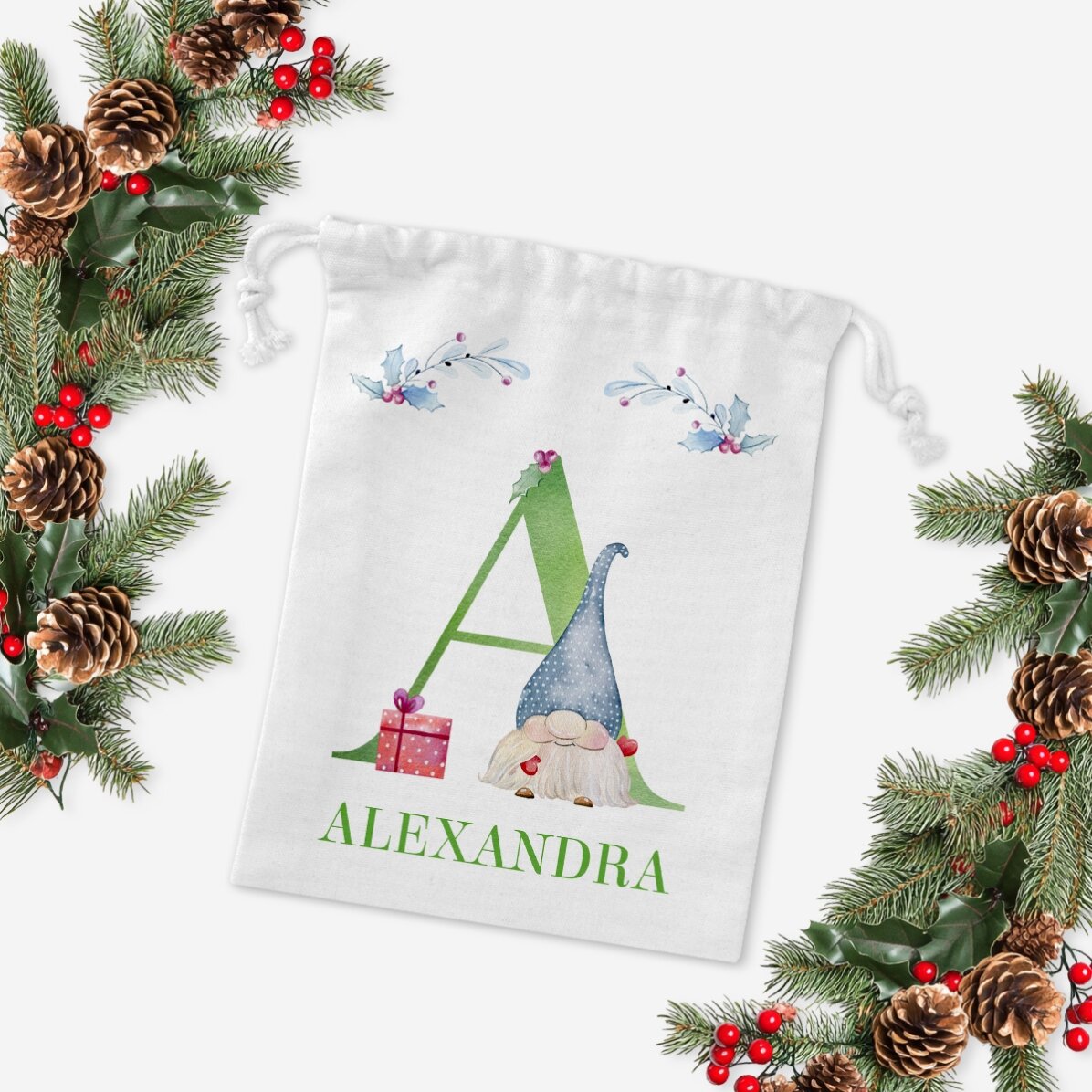 Săculeț mic pentru cadouri personalizat cu initială și nume