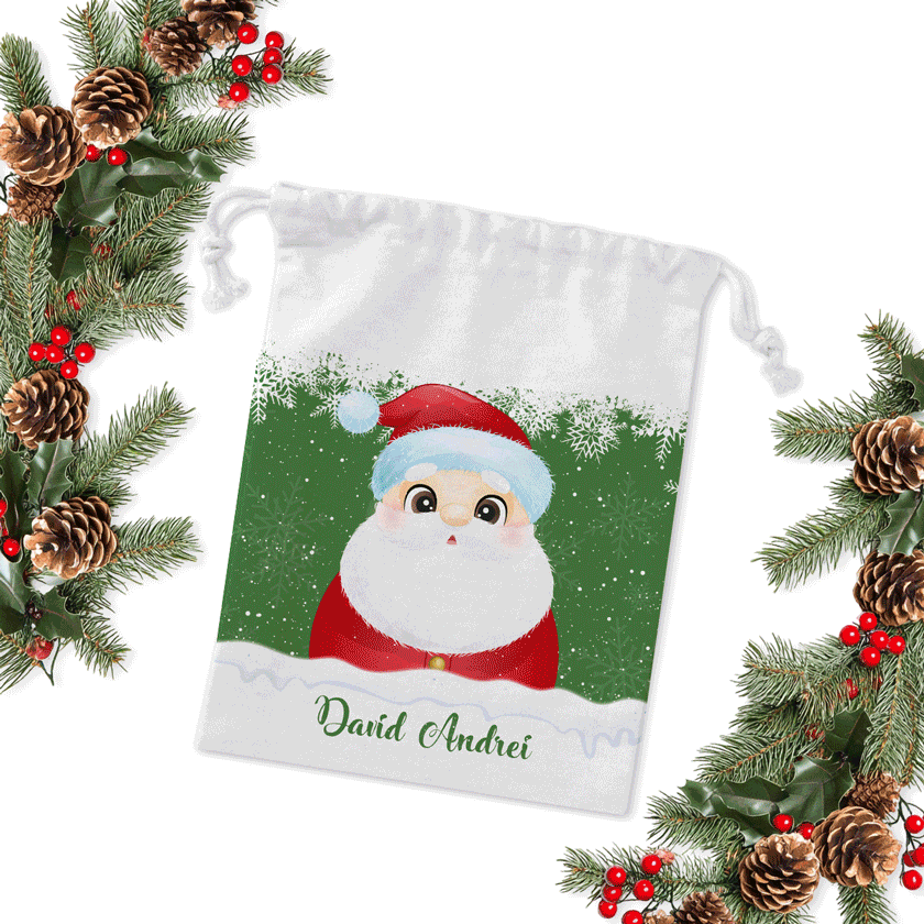 Săculeț mic pentru cadouri personalizat cu nume - Merry Christmas