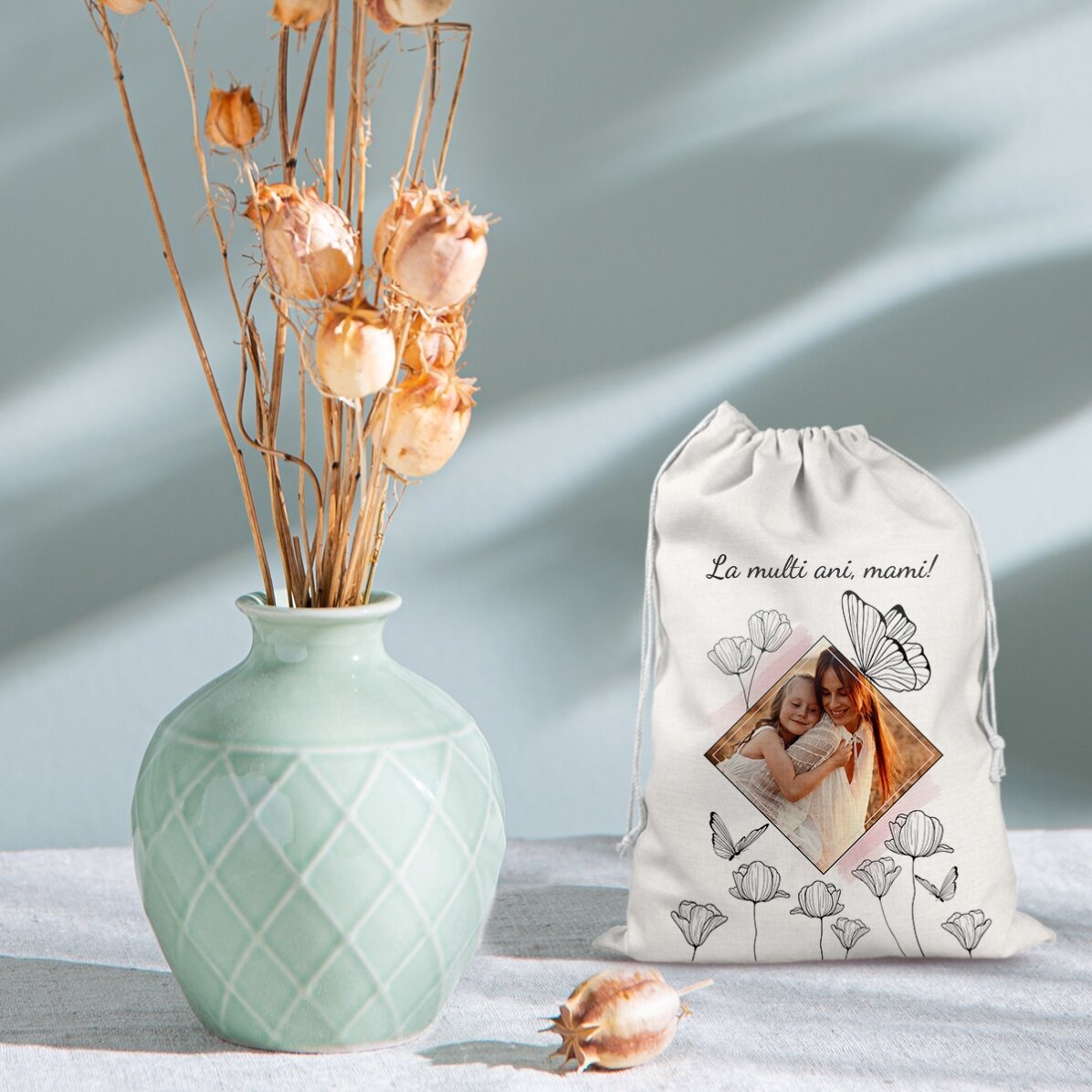 Săculeț mic pentru cadouri personalizat cu o poză și text - My dear
