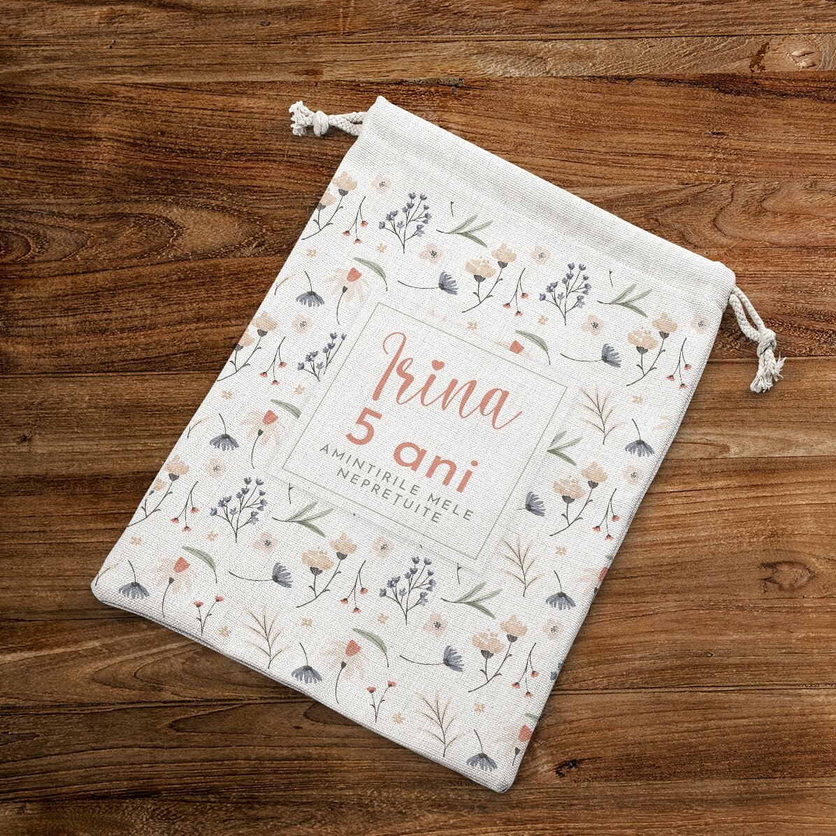 Săculeț mic pentru cadouri personalizat cu text - Flowers