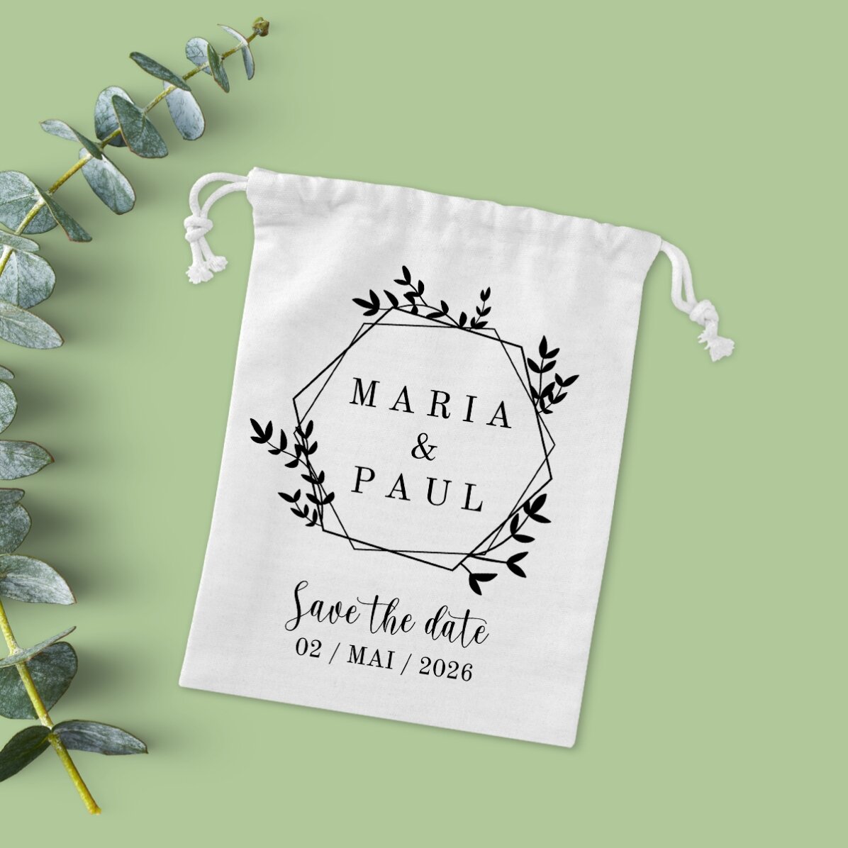 Săculeț mic pentru cadouri personalizat cu text - Save the date