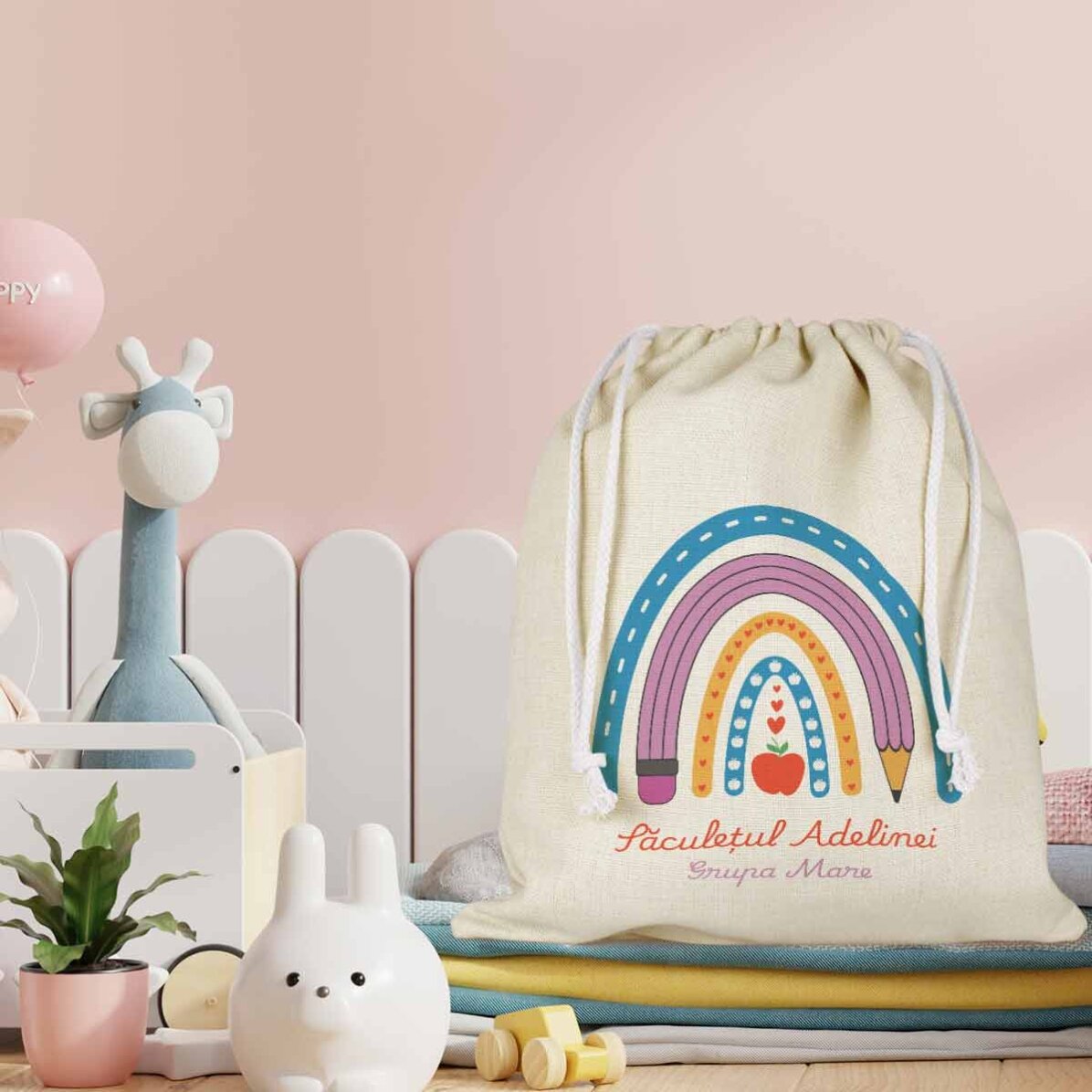 Săculeț pentru grădiniță personalizat cu text - Cute