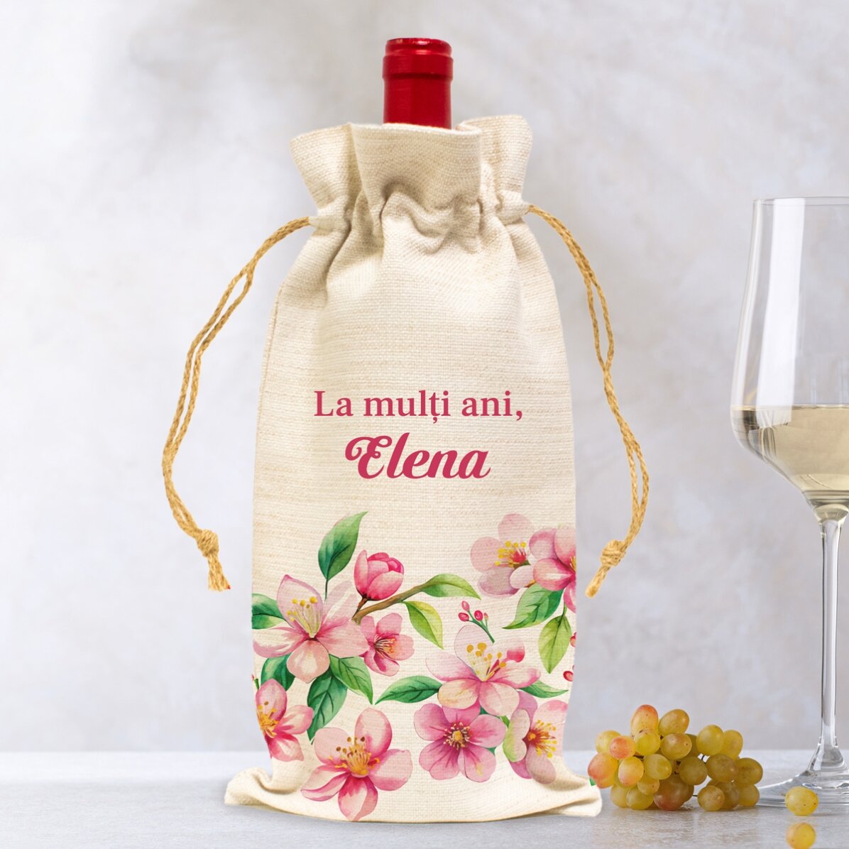 Personalised wine bottle bag with message - Flowers