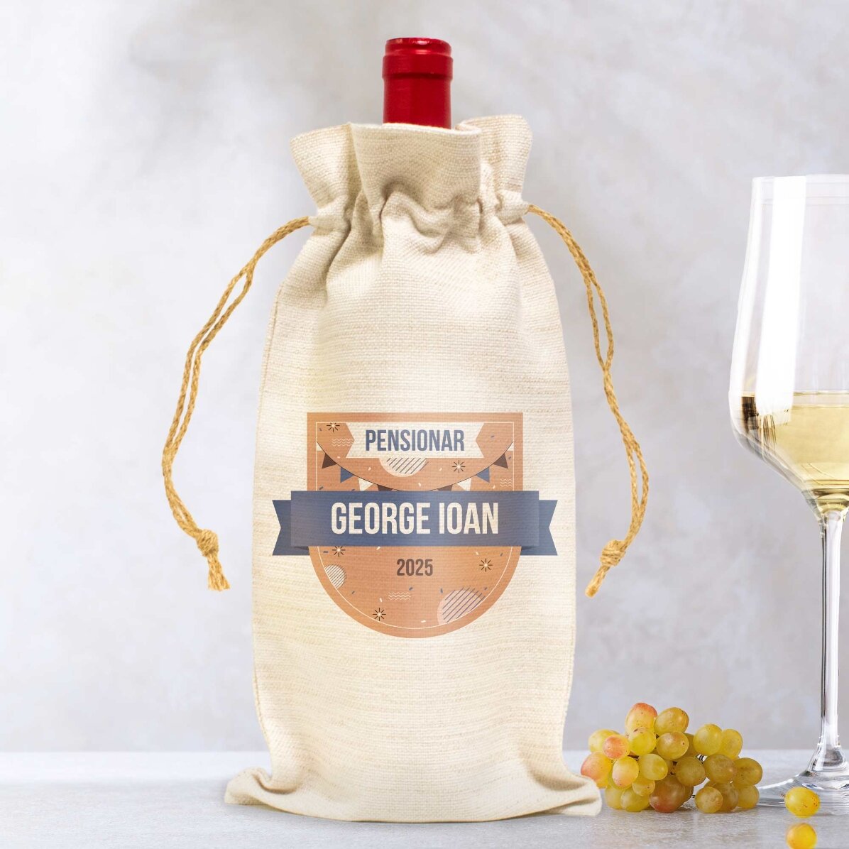 Săculeț personalizat pentru sticlă de vin cu mesaj - Pensionat