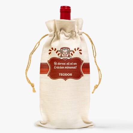 Săculeț personalizat pentru sticlă de vin FC Rapid - Ediție de Crăciun