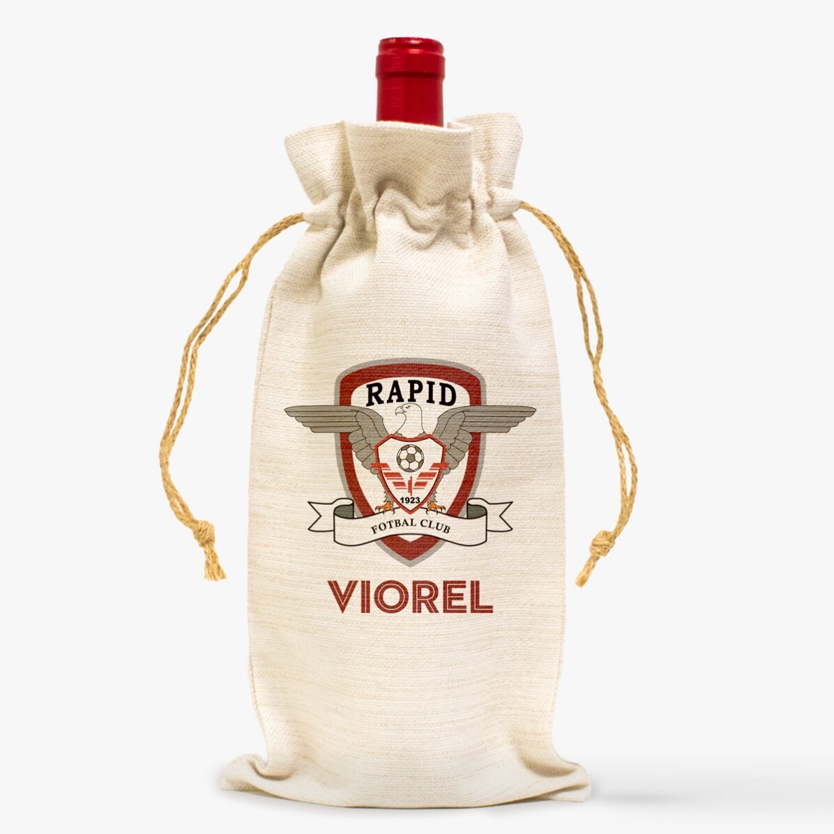 Săculeț personalizat pentru sticlă de vin FC Rapid - Nume