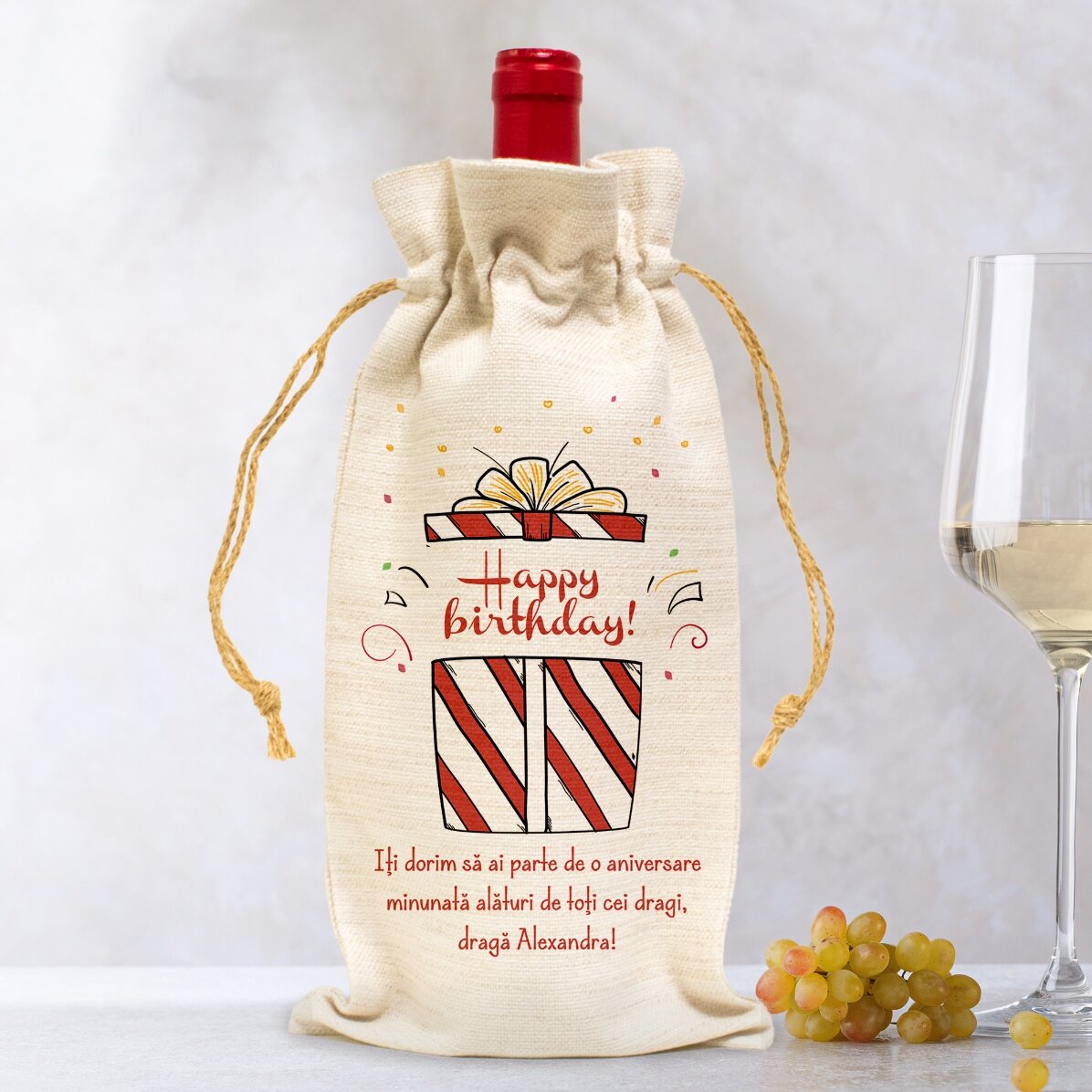 Personalised bag for wine bottle - Happy birthday gift