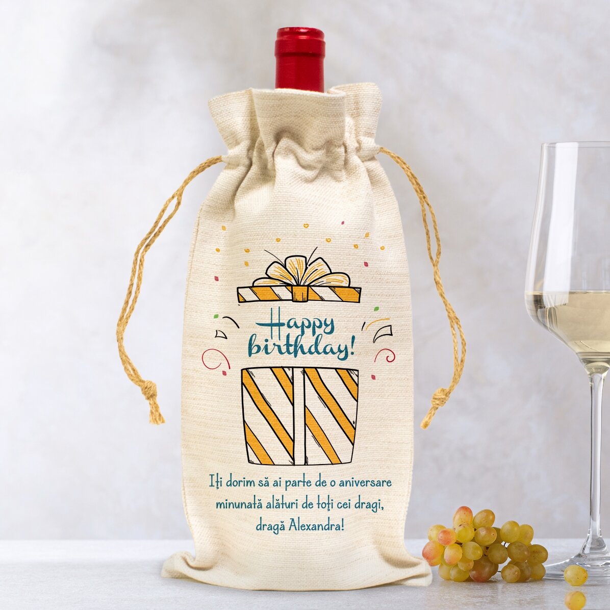 Personalised bag for wine bottle - Happy birthday gift