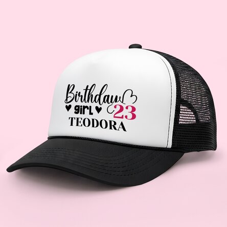Personalised cap with text – Birthday girl