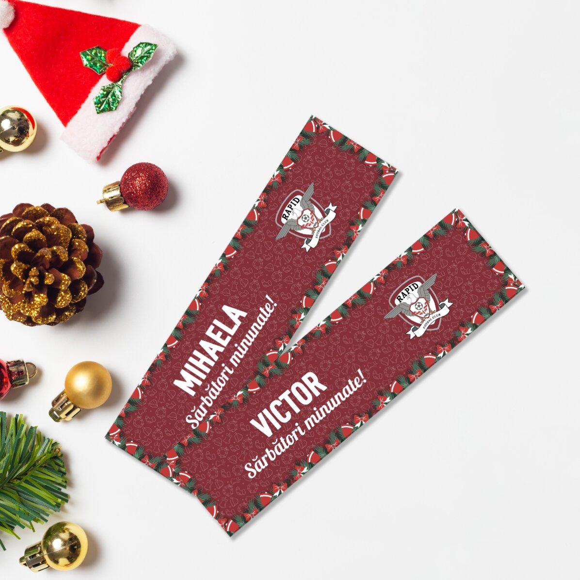 Semn de carte FC Rapid personalizat cu text - Sărbători de iarnă