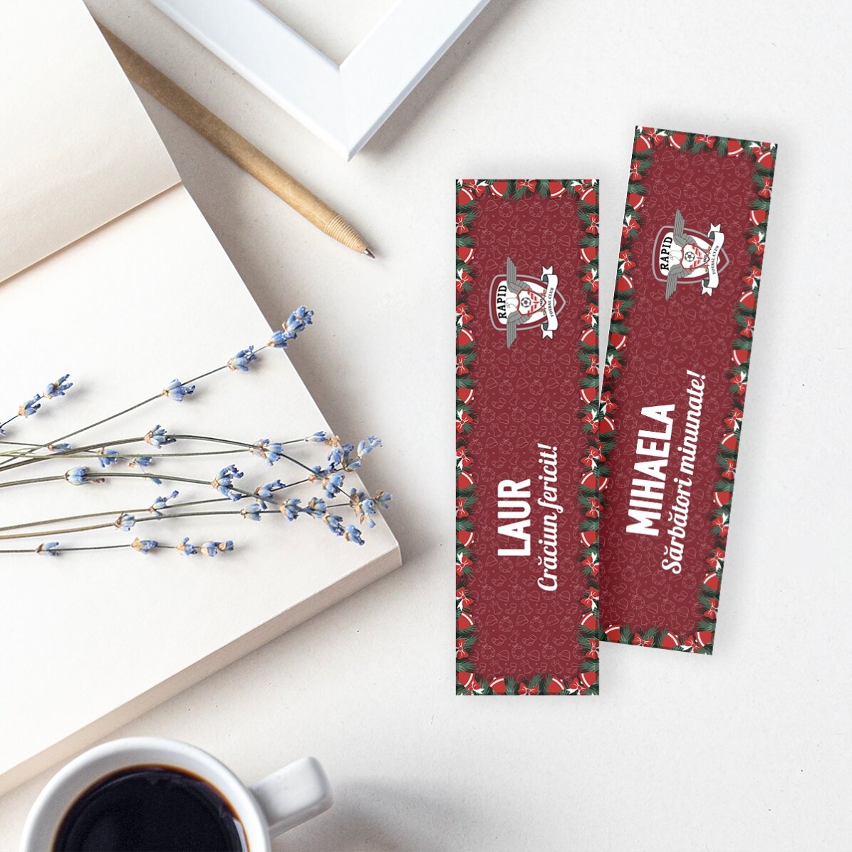 Semn de carte FC Rapid personalizat cu text - Sărbători de iarnă