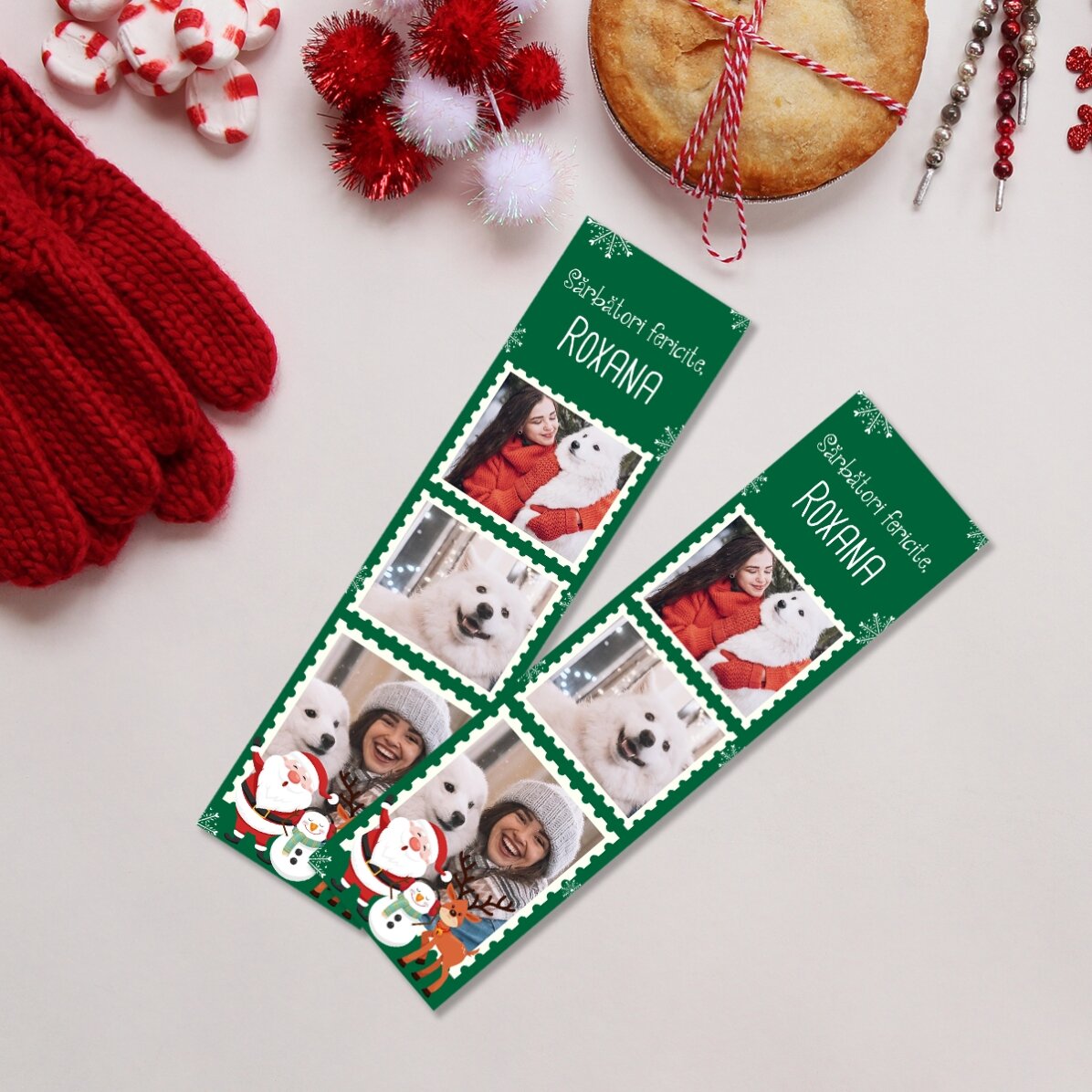 Personalised bookmark with 3 photos and text - Christmas