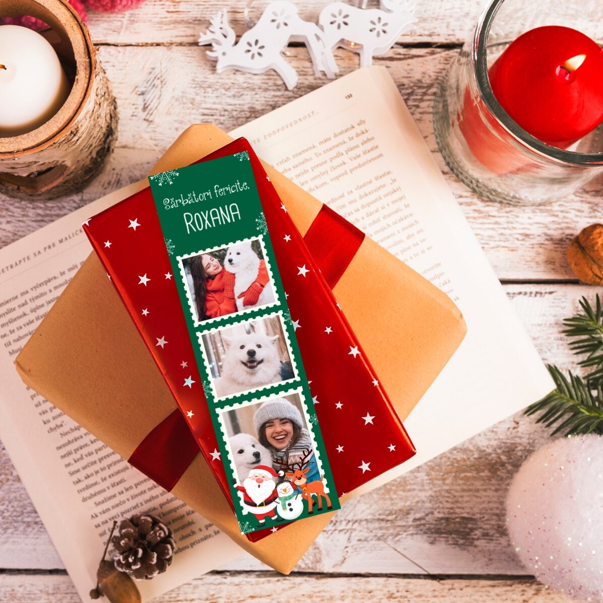 Personalised bookmark with 3 photos and text - Christmas