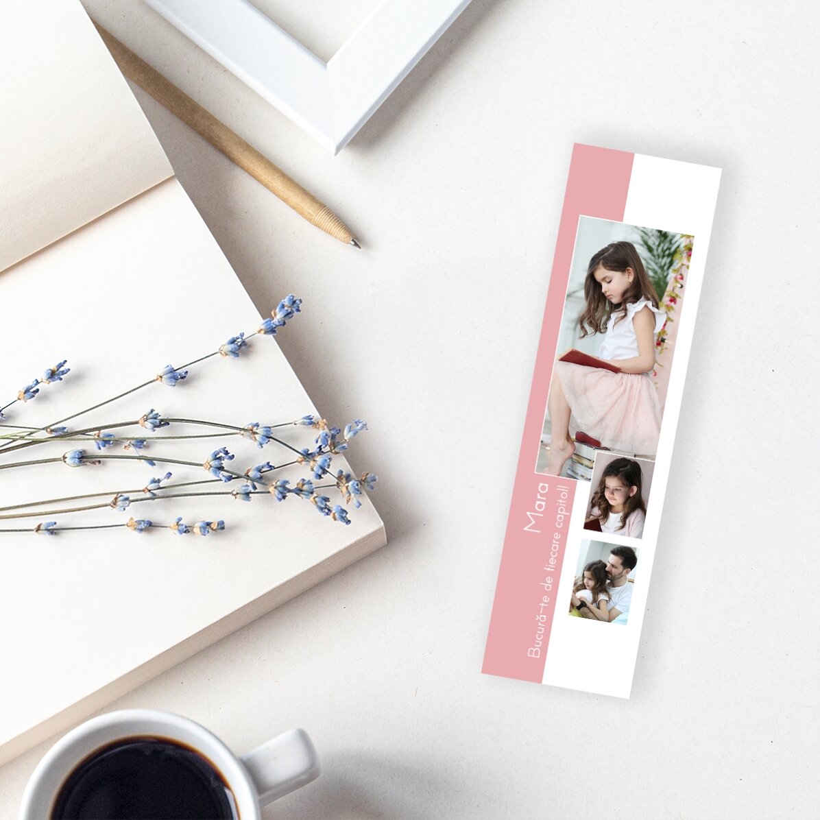 Semn de carte personalizat cu 3 poze și text - You are special