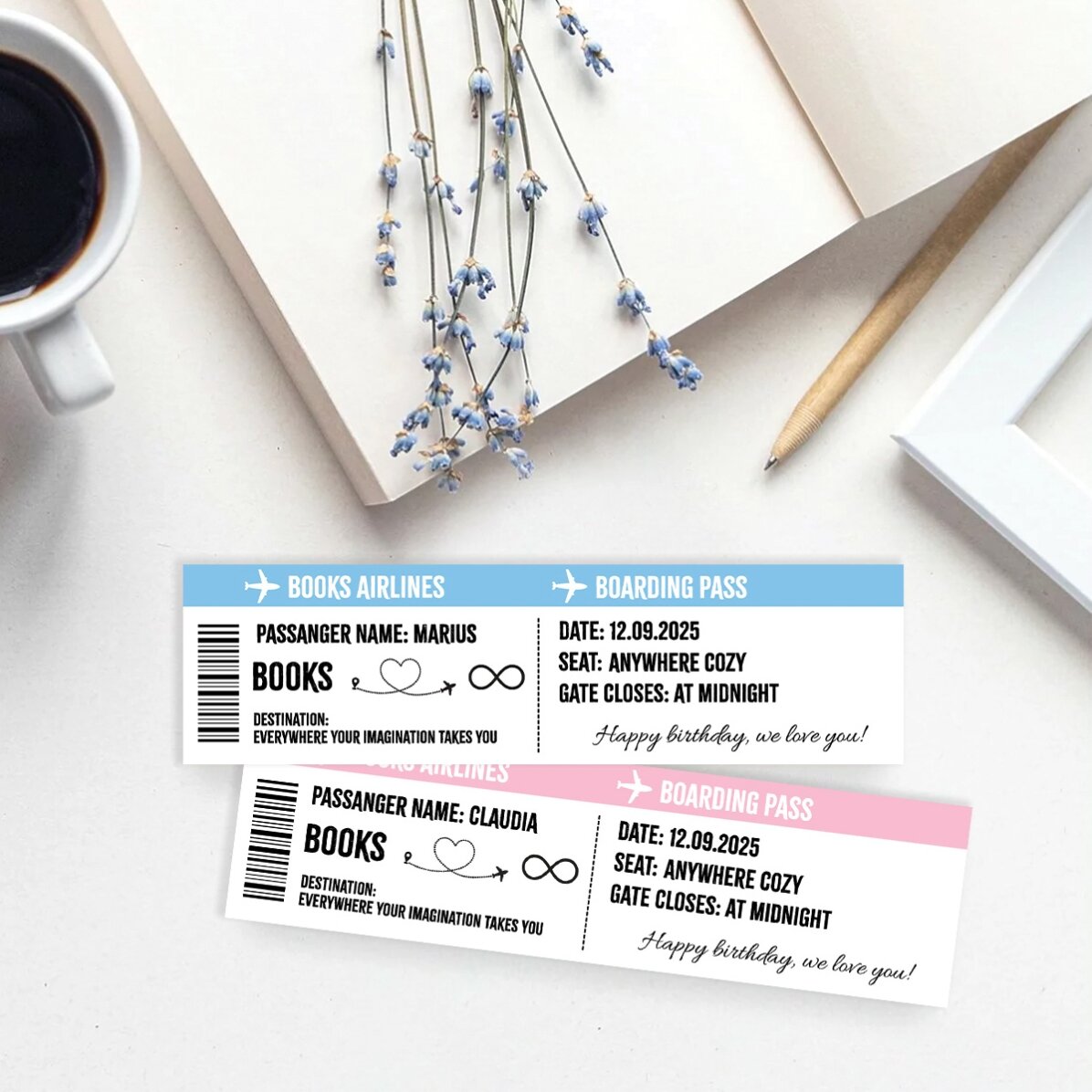 Semn de carte personalizat cu text - Boarding pass