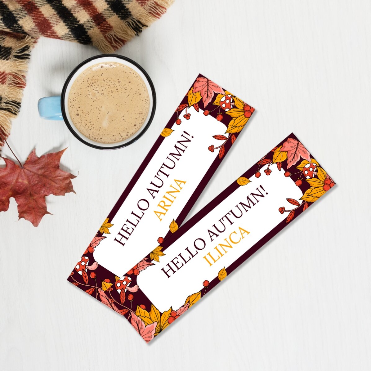 Semn de carte personalizat cu mesaj - Hello Autumn!