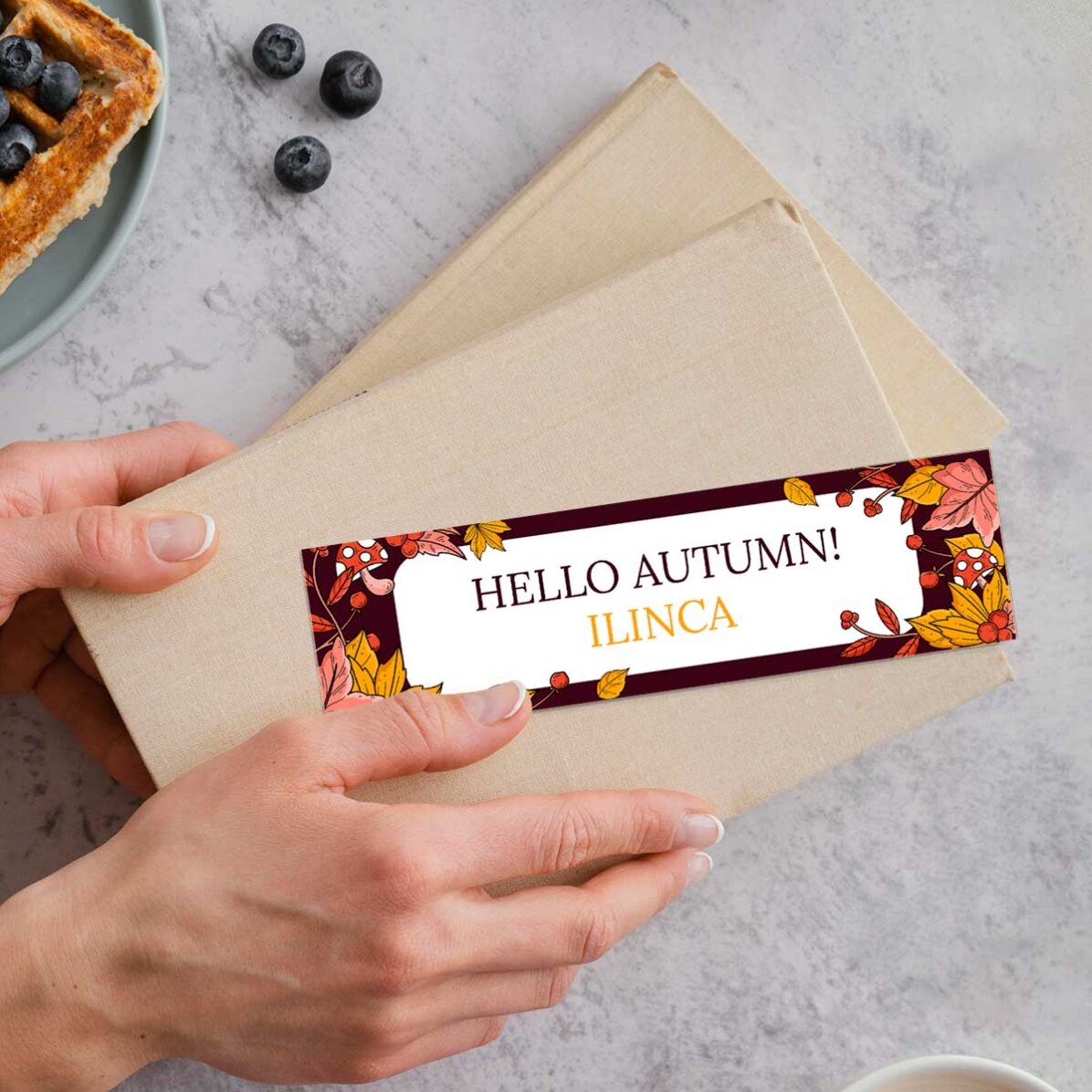 Semn de carte personalizat cu mesaj - Hello Autumn!