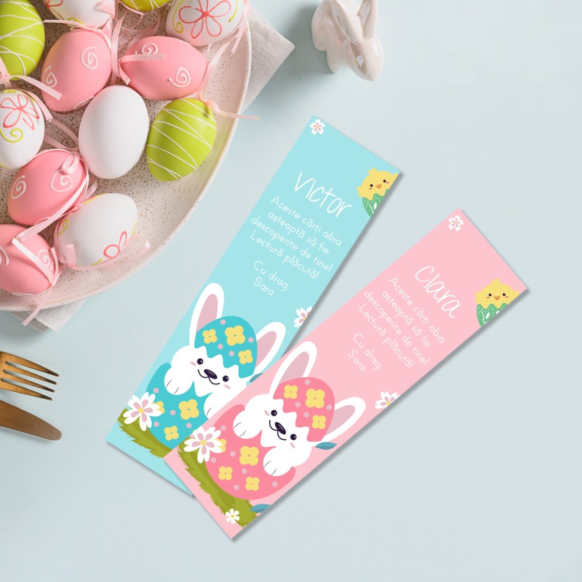Semn de carte personalizat cu mesaj  - Iepuraș