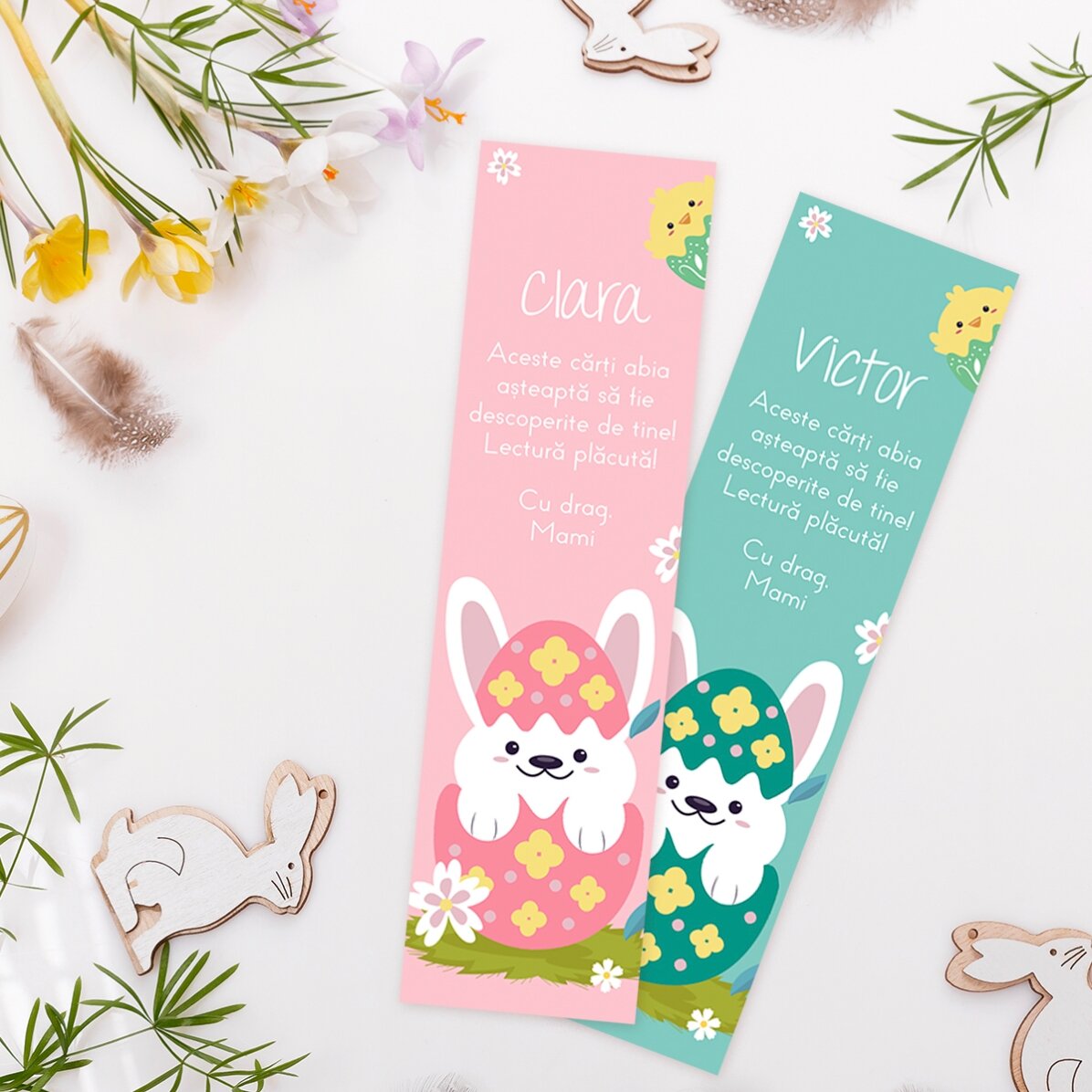 Semn de carte personalizat cu mesaj  - Iepuraș