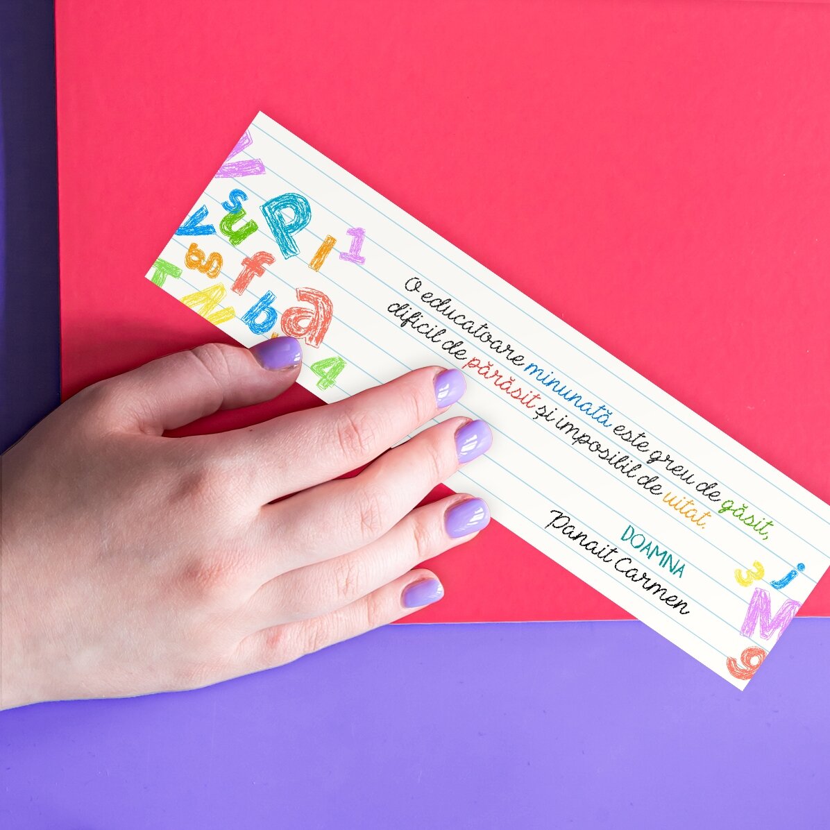 Semn de carte personalizat cu nume pentru educatoare